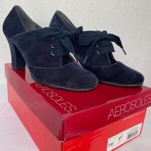 Aerosoles Heel Rest 7 1/2 - Dark Blue Fabric Minor Role Heels with Laces